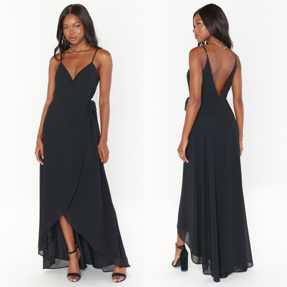 Mariah Wrap Dress in Black Chiffon